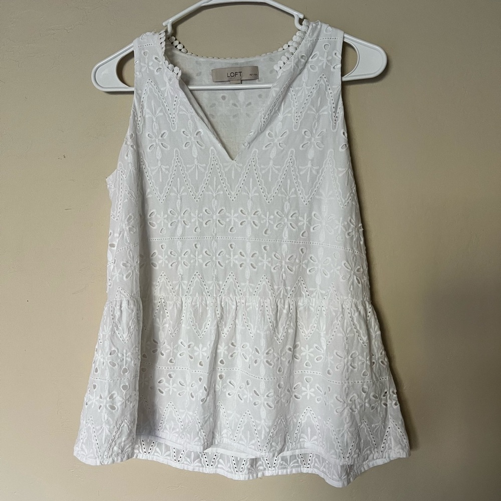 LOFT White Sleeveless Peplum Tank Top